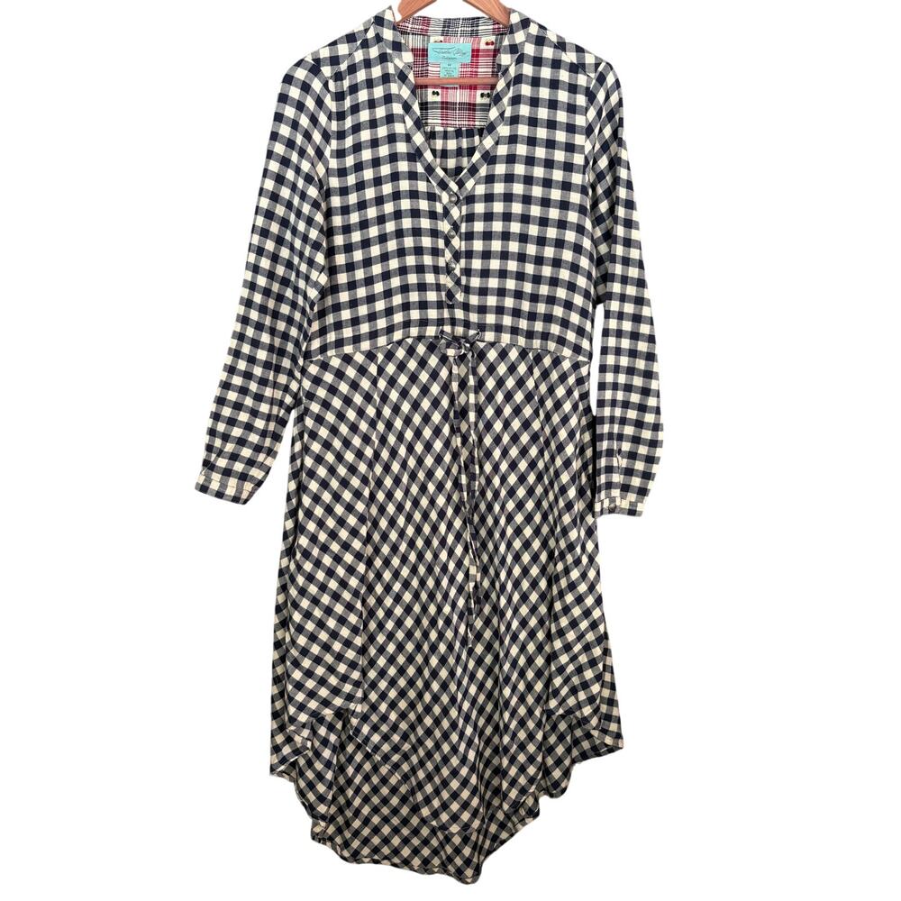 Tasha Polizzi Gingham Plaid Dress M Navy Blue White Western Boho Midi